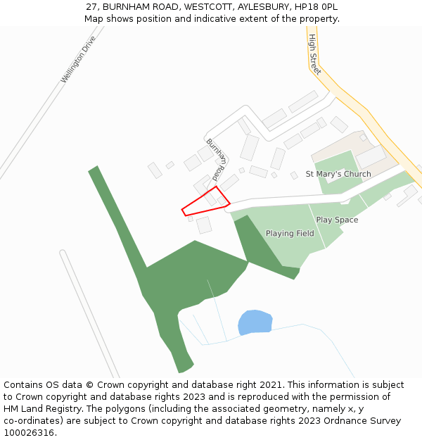 27, BURNHAM ROAD, WESTCOTT, AYLESBURY, HP18 0PL: Location map and indicative extent of plot