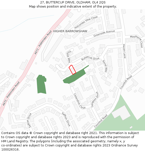 27, BUTTERCUP DRIVE, OLDHAM, OL4 2QS: Location map and indicative extent of plot