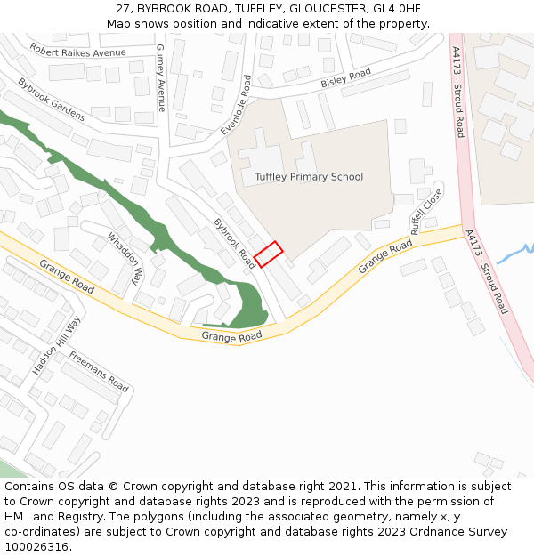 27, BYBROOK ROAD, TUFFLEY, GLOUCESTER, GL4 0HF: Location map and indicative extent of plot