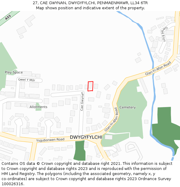 27, CAE GWYNAN, DWYGYFYLCHI, PENMAENMAWR, LL34 6TR: Location map and indicative extent of plot