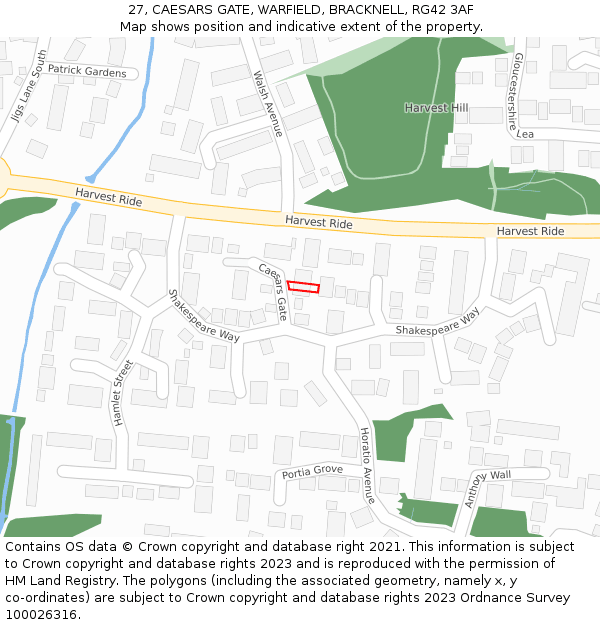 27, CAESARS GATE, WARFIELD, BRACKNELL, RG42 3AF: Location map and indicative extent of plot