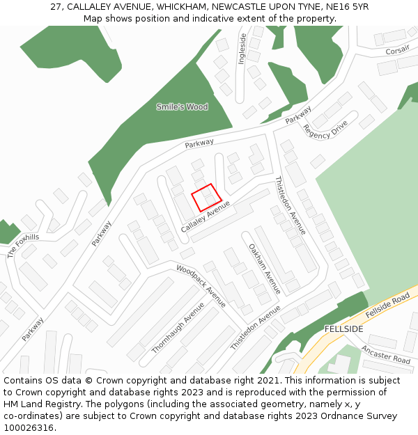 27, CALLALEY AVENUE, WHICKHAM, NEWCASTLE UPON TYNE, NE16 5YR: Location map and indicative extent of plot