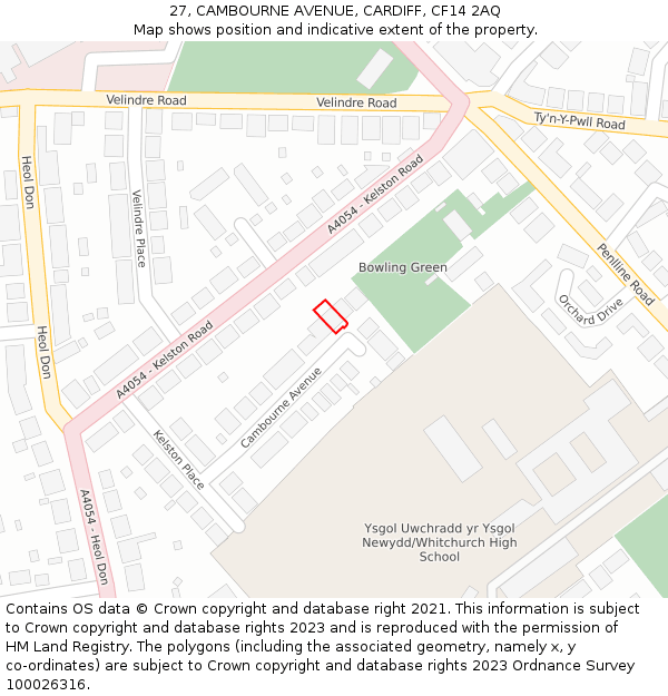 27, CAMBOURNE AVENUE, CARDIFF, CF14 2AQ: Location map and indicative extent of plot