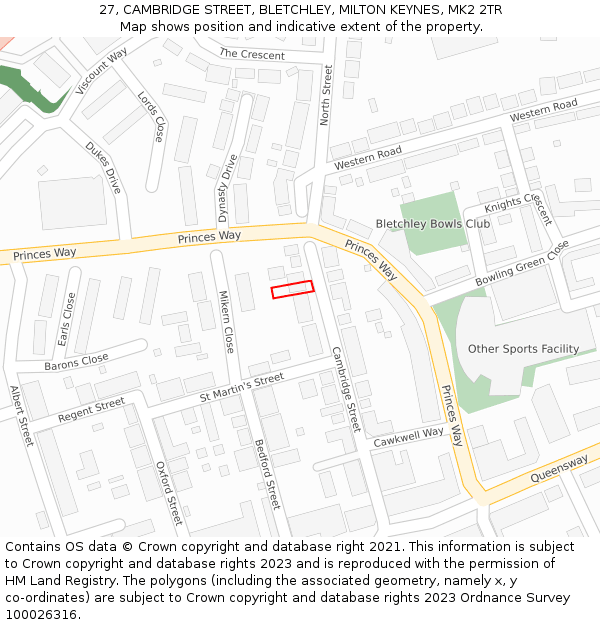 27, CAMBRIDGE STREET, BLETCHLEY, MILTON KEYNES, MK2 2TR: Location map and indicative extent of plot