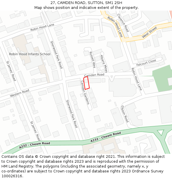 27, CAMDEN ROAD, SUTTON, SM1 2SH: Location map and indicative extent of plot