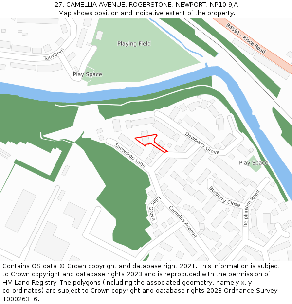 27, CAMELLIA AVENUE, ROGERSTONE, NEWPORT, NP10 9JA: Location map and indicative extent of plot
