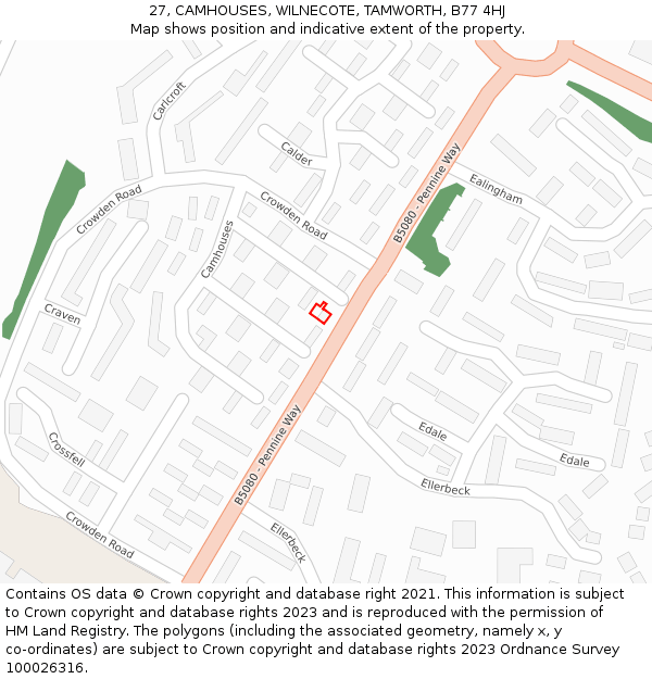 27, CAMHOUSES, WILNECOTE, TAMWORTH, B77 4HJ: Location map and indicative extent of plot