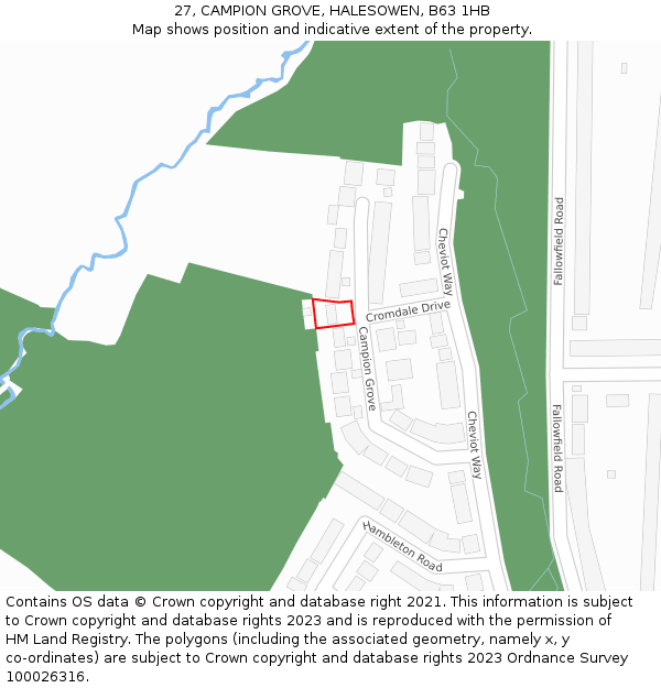 27, CAMPION GROVE, HALESOWEN, B63 1HB: Location map and indicative extent of plot