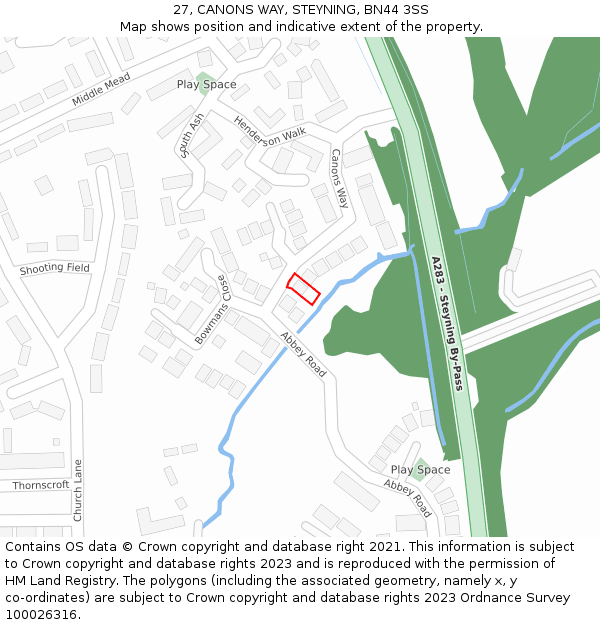 27, CANONS WAY, STEYNING, BN44 3SS: Location map and indicative extent of plot