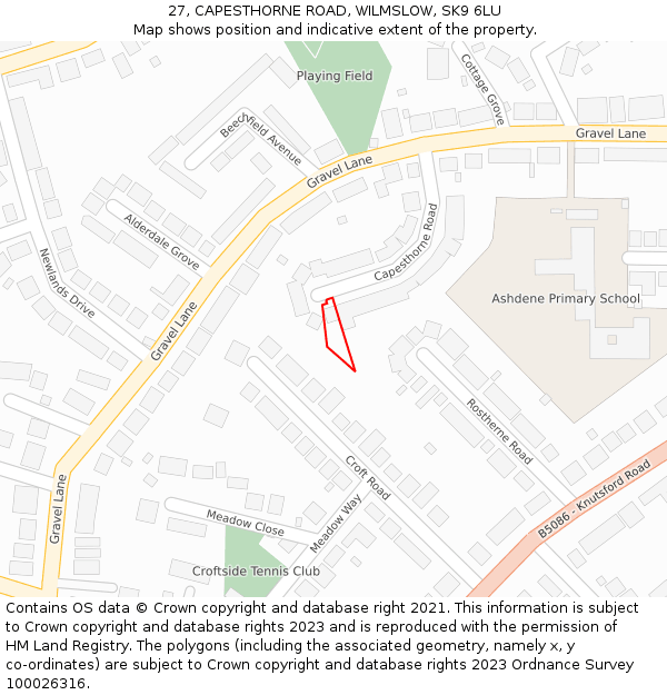 27, CAPESTHORNE ROAD, WILMSLOW, SK9 6LU: Location map and indicative extent of plot