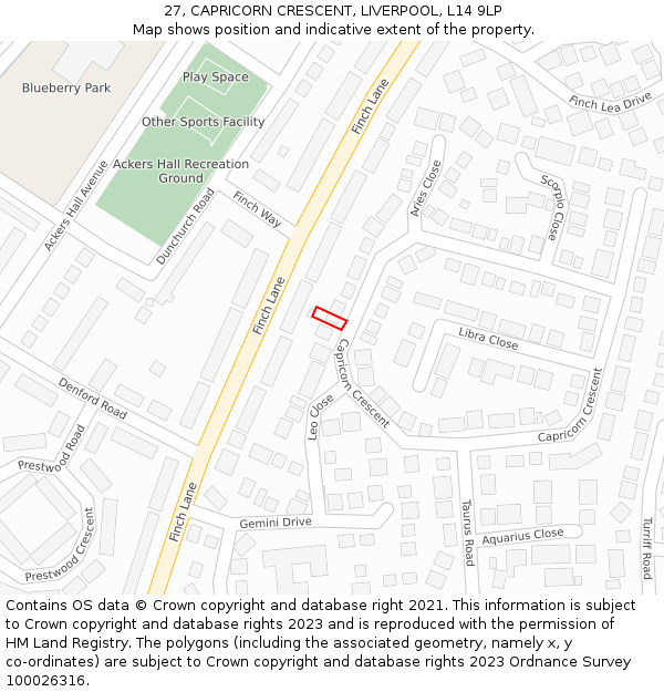 27, CAPRICORN CRESCENT, LIVERPOOL, L14 9LP: Location map and indicative extent of plot