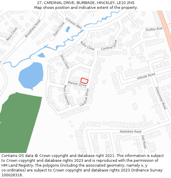 27, CARDINAL DRIVE, BURBAGE, HINCKLEY, LE10 2NS: Location map and indicative extent of plot