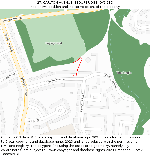 27, CARLTON AVENUE, STOURBRIDGE, DY9 9ED: Location map and indicative extent of plot