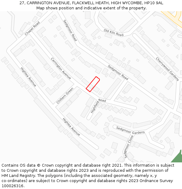 27, CARRINGTON AVENUE, FLACKWELL HEATH, HIGH WYCOMBE, HP10 9AL: Location map and indicative extent of plot