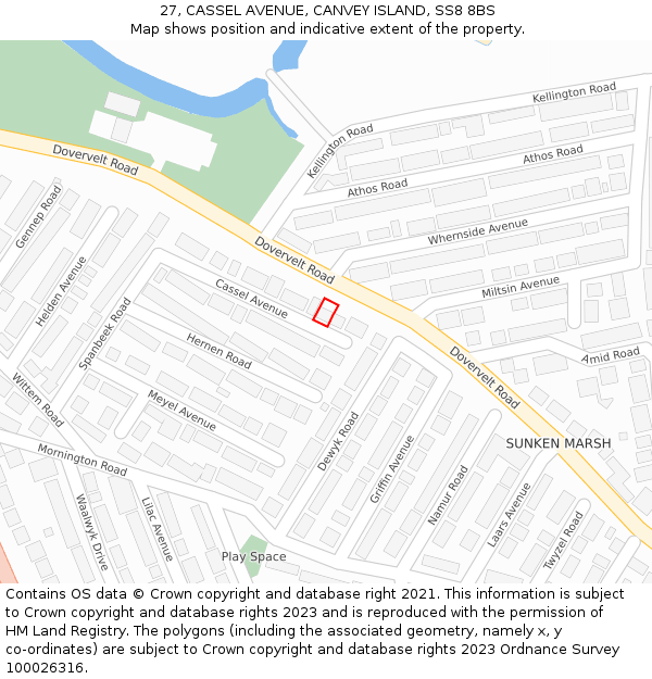 27, CASSEL AVENUE, CANVEY ISLAND, SS8 8BS: Location map and indicative extent of plot