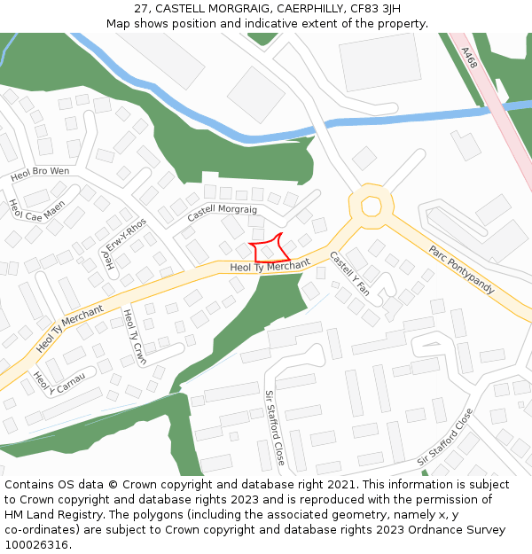 27, CASTELL MORGRAIG, CAERPHILLY, CF83 3JH: Location map and indicative extent of plot