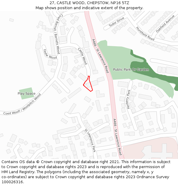 27, CASTLE WOOD, CHEPSTOW, NP16 5TZ: Location map and indicative extent of plot