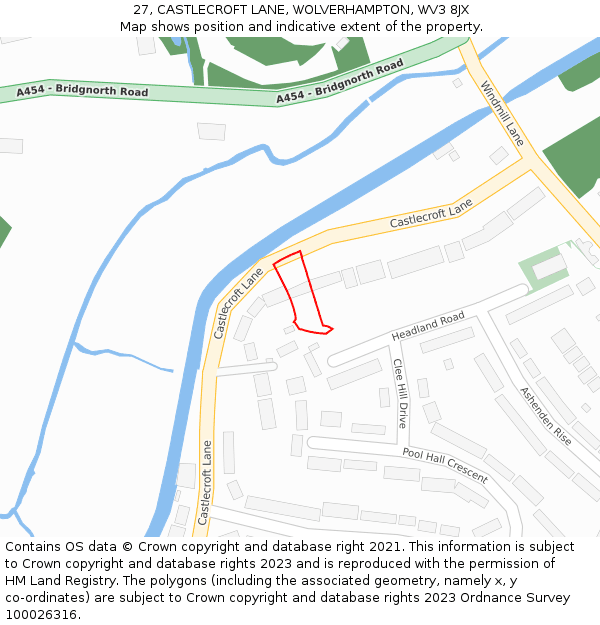 27, CASTLECROFT LANE, WOLVERHAMPTON, WV3 8JX: Location map and indicative extent of plot