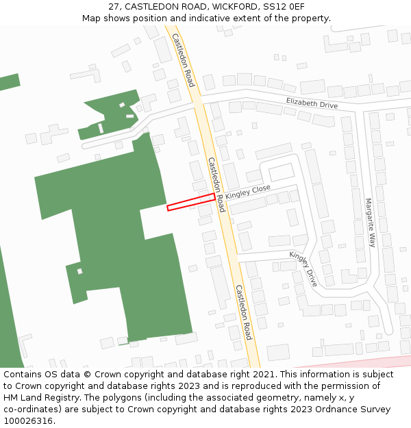 27, CASTLEDON ROAD, WICKFORD, SS12 0EF: Location map and indicative extent of plot