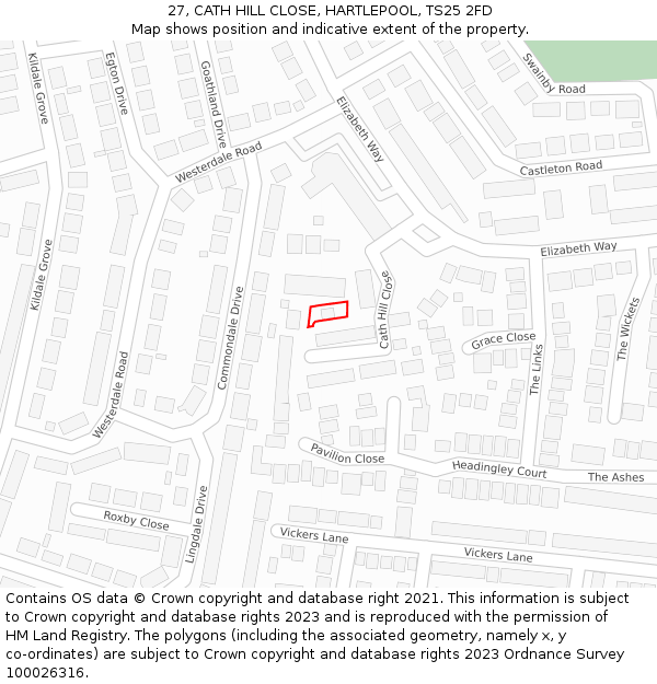 27, CATH HILL CLOSE, HARTLEPOOL, TS25 2FD: Location map and indicative extent of plot