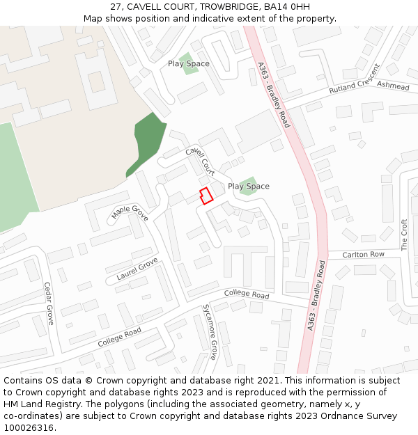 27, CAVELL COURT, TROWBRIDGE, BA14 0HH: Location map and indicative extent of plot