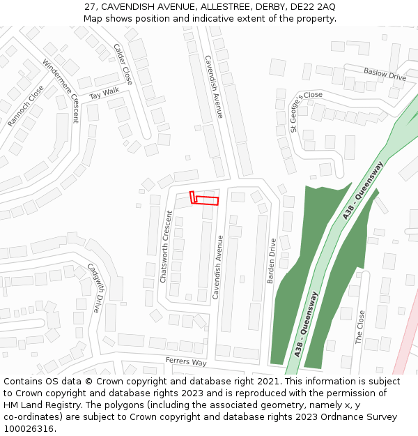 27, CAVENDISH AVENUE, ALLESTREE, DERBY, DE22 2AQ: Location map and indicative extent of plot
