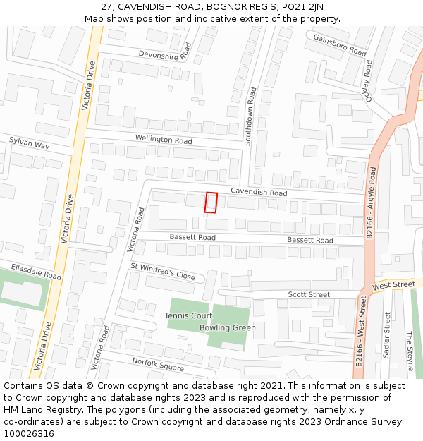 27, CAVENDISH ROAD, BOGNOR REGIS, PO21 2JN: Location map and indicative extent of plot