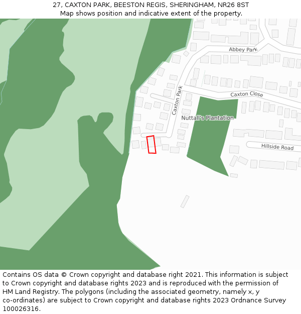 27, CAXTON PARK, BEESTON REGIS, SHERINGHAM, NR26 8ST: Location map and indicative extent of plot