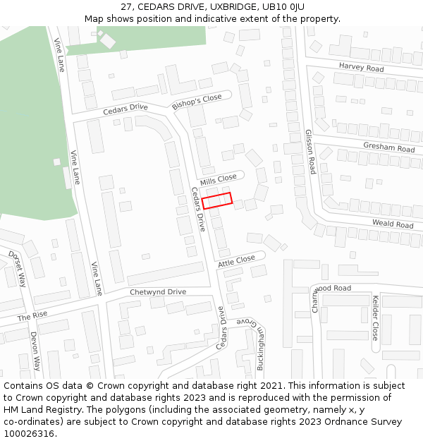 27, CEDARS DRIVE, UXBRIDGE, UB10 0JU: Location map and indicative extent of plot