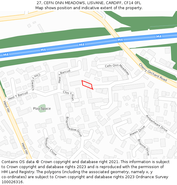 27, CEFN ONN MEADOWS, LISVANE, CARDIFF, CF14 0FL: Location map and indicative extent of plot