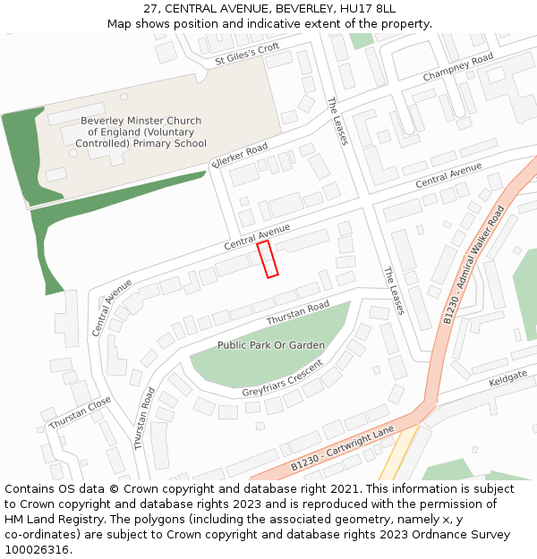 27, CENTRAL AVENUE, BEVERLEY, HU17 8LL: Location map and indicative extent of plot