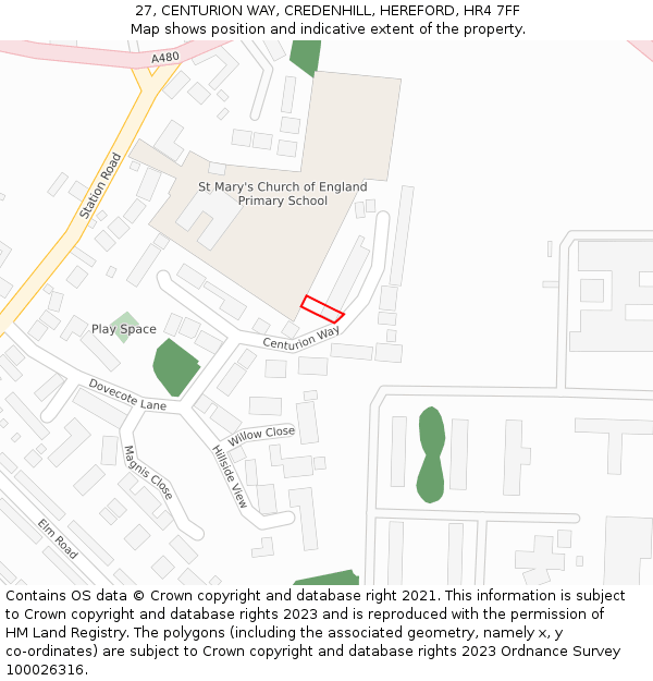 27, CENTURION WAY, CREDENHILL, HEREFORD, HR4 7FF: Location map and indicative extent of plot