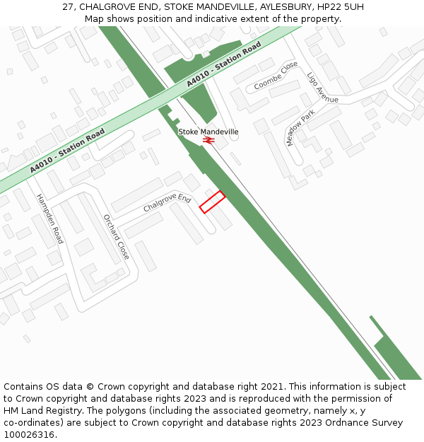 27, CHALGROVE END, STOKE MANDEVILLE, AYLESBURY, HP22 5UH: Location map and indicative extent of plot