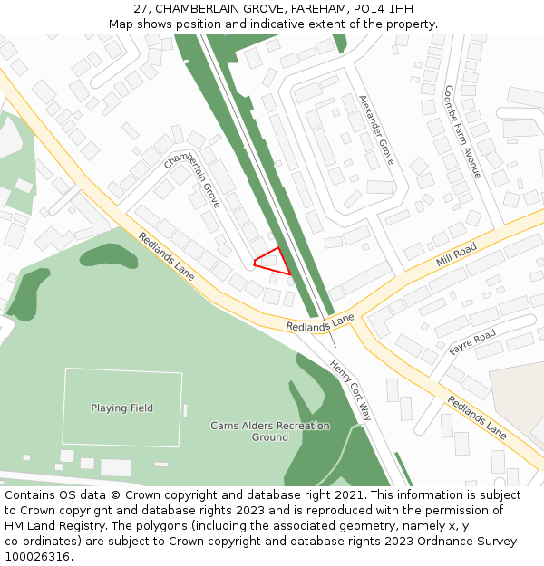 27, CHAMBERLAIN GROVE, FAREHAM, PO14 1HH: Location map and indicative extent of plot