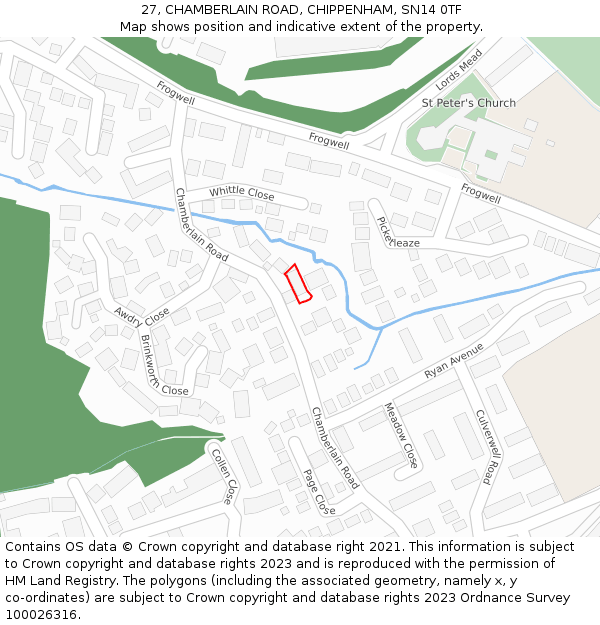 27, CHAMBERLAIN ROAD, CHIPPENHAM, SN14 0TF: Location map and indicative extent of plot