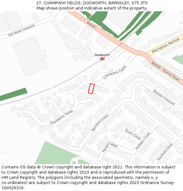 27, CHAMPANY FIELDS, DODWORTH, BARNSLEY, S75 3TS: Location map and indicative extent of plot