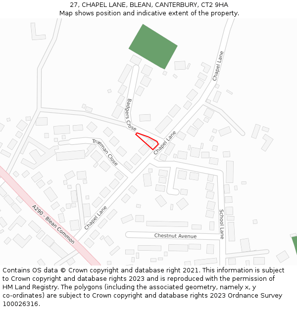 27, CHAPEL LANE, BLEAN, CANTERBURY, CT2 9HA: Location map and indicative extent of plot