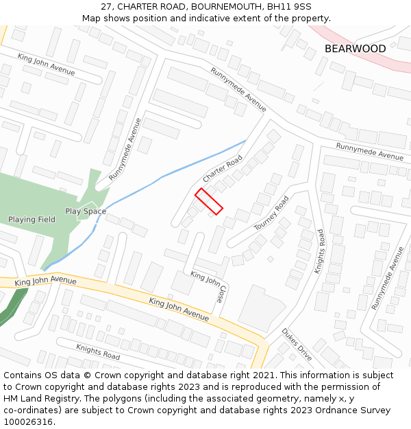 27, CHARTER ROAD, BOURNEMOUTH, BH11 9SS: Location map and indicative extent of plot