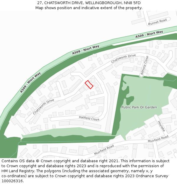 27, CHATSWORTH DRIVE, WELLINGBOROUGH, NN8 5FD: Location map and indicative extent of plot