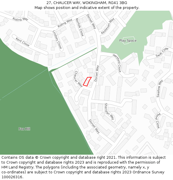27, CHAUCER WAY, WOKINGHAM, RG41 3BG: Location map and indicative extent of plot