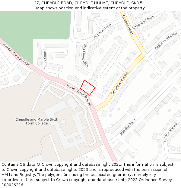 27, CHEADLE ROAD, CHEADLE HULME, CHEADLE, SK8 5HL: Location map and indicative extent of plot