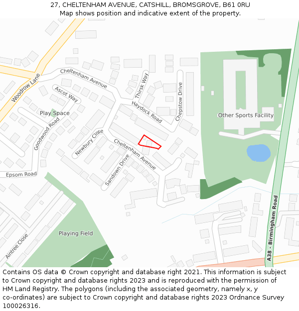 27, CHELTENHAM AVENUE, CATSHILL, BROMSGROVE, B61 0RU: Location map and indicative extent of plot