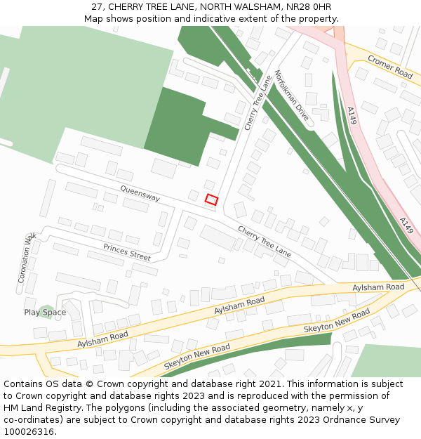 27, CHERRY TREE LANE, NORTH WALSHAM, NR28 0HR: Location map and indicative extent of plot