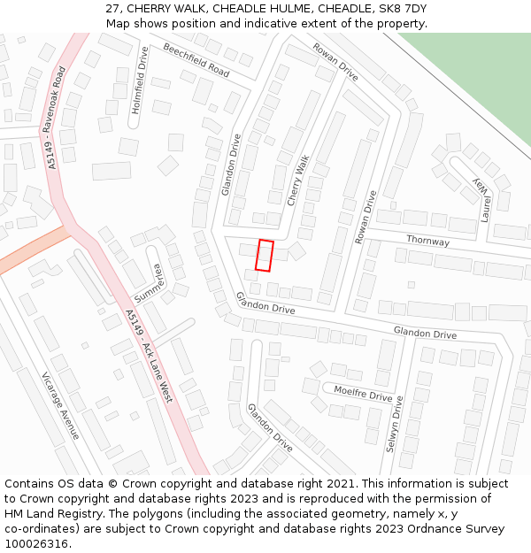 27, CHERRY WALK, CHEADLE HULME, CHEADLE, SK8 7DY: Location map and indicative extent of plot