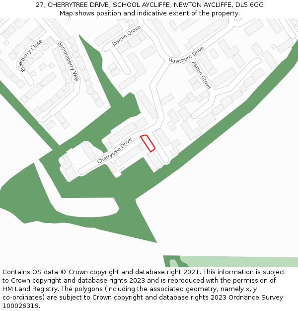 27, CHERRYTREE DRIVE, SCHOOL AYCLIFFE, NEWTON AYCLIFFE, DL5 6GG: Location map and indicative extent of plot