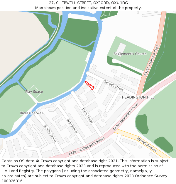 27, CHERWELL STREET, OXFORD, OX4 1BG: Location map and indicative extent of plot