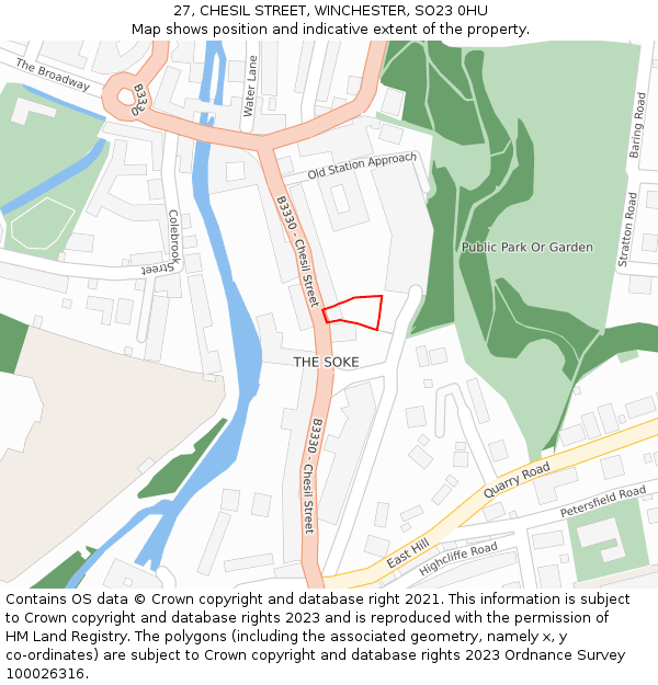 27, CHESIL STREET, WINCHESTER, SO23 0HU: Location map and indicative extent of plot