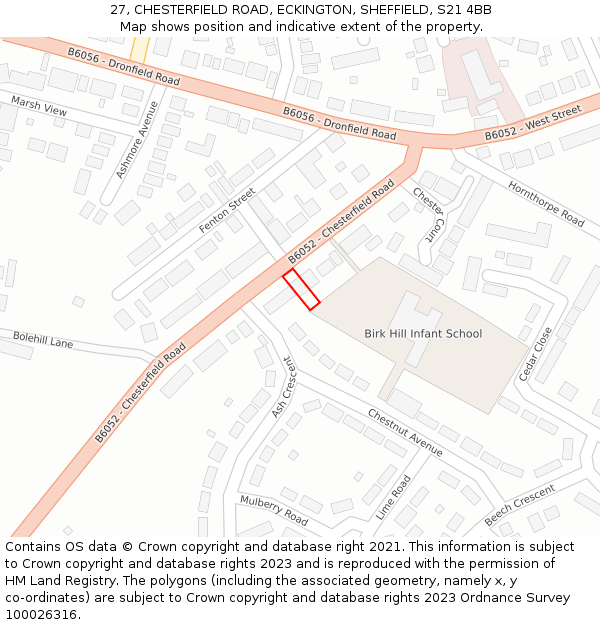 27, CHESTERFIELD ROAD, ECKINGTON, SHEFFIELD, S21 4BB: Location map and indicative extent of plot