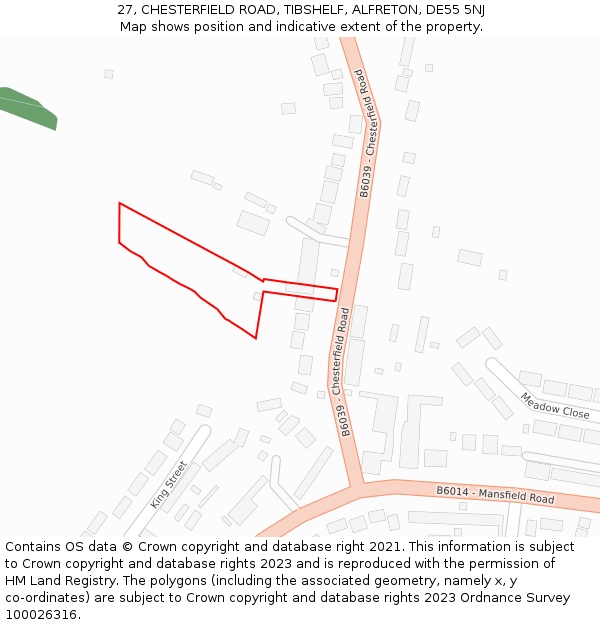 27, CHESTERFIELD ROAD, TIBSHELF, ALFRETON, DE55 5NJ: Location map and indicative extent of plot