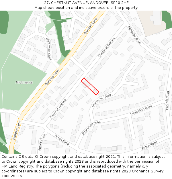 27, CHESTNUT AVENUE, ANDOVER, SP10 2HE: Location map and indicative extent of plot